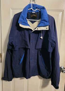 Vtg Y2K 90s Eddie Bauer Gortex Bomber Jacket Mens XL Hooded Coat Blue Gorpcore